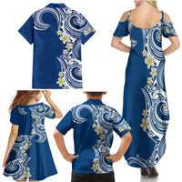 Aloha Polynesian Plumeria Flower Family Matching Summer Maxi Dress and Hawaiian Shirt Blue Color LT03 - Polynesian Pride