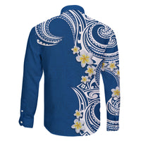 Aloha Polynesian Plumeria Flower Family Matching Tank Maxi Dress and Hawaiian Shirt Blue Color