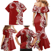 Aloha Polynesian Plumeria Flower Family Matching Mermaid Dress and Hawaiian Shirt Red Color LT03 - Polynesian Pride