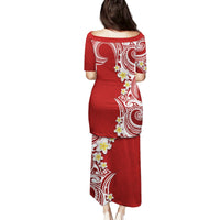 Aloha Polynesian Plumeria Flower Family Matching Puletasi and Hawaiian Shirt Red Color LT03 - Polynesian Pride