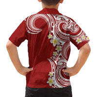 Aloha Polynesian Plumeria Flower Family Matching Tank Maxi Dress and Hawaiian Shirt Red Color