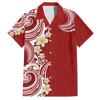 Aloha Polynesian Plumeria Flower Family Matching Tank Maxi Dress and Hawaiian Shirt Red Color