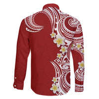 Aloha Polynesian Plumeria Flower Family Matching Tank Maxi Dress and Hawaiian Shirt Red Color