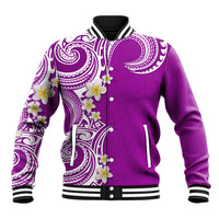 Aloha Polynesian Plumeria Flower Baseball Jacket Purple Color
