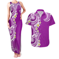 Aloha Polynesian Plumeria Flower Couples Matching Tank Maxi Dress and Hawaiian Shirt Purple Color LT03 Purple - Polynesian Pride
