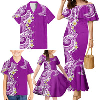 Aloha Polynesian Plumeria Flower Family Matching Mermaid Dress and Hawaiian Shirt Purple Color LT03 - Polynesian Pride