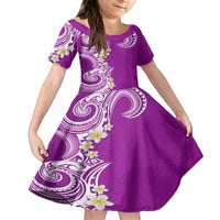 Aloha Polynesian Plumeria Flower Family Matching Off Shoulder Short Dress and Hawaiian Shirt Purple Color LT03 Daughter's Dress Purple - Polynesian Pride