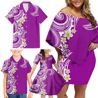 Aloha Polynesian Plumeria Flower Family Matching Off Shoulder Short Dress and Hawaiian Shirt Purple Color LT03 - Polynesian Pride