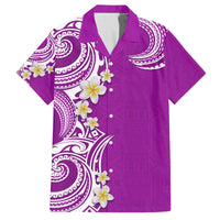 Aloha Polynesian Plumeria Flower Family Matching Puletasi and Hawaiian Shirt Purple Color LT03 Dad's Shirt - Short Sleeve Purple - Polynesian Pride