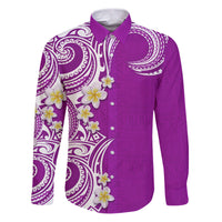 Aloha Polynesian Plumeria Flower Family Matching Puletasi and Hawaiian Shirt Purple Color LT03 Dad's Shirt - Long Sleeve Purple - Polynesian Pride