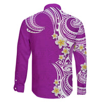 Aloha Polynesian Plumeria Flower Family Matching Tank Maxi Dress and Hawaiian Shirt Purple Color