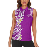 Aloha Polynesian Plumeria Flower Women Sleeveless Polo Shirt Purple Color