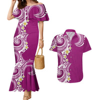 Aloha Polynesian Plumeria Flower Couples Matching Mermaid Dress and Hawaiian Shirt Pink Color LT03 Pink - Polynesian Pride
