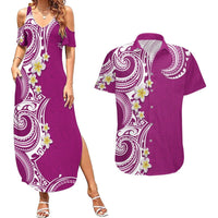 Aloha Polynesian Plumeria Flower Couples Matching Summer Maxi Dress and Hawaiian Shirt Pink Color LT03 Pink - Polynesian Pride