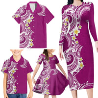 Aloha Polynesian Plumeria Flower Family Matching Long Sleeve Bodycon Dress and Hawaiian Shirt Pink Color LT03 - Polynesian Pride