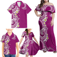 Aloha Polynesian Plumeria Flower Family Matching Off Shoulder Maxi Dress and Hawaiian Shirt Pink Color LT03 - Polynesian Pride