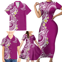 Aloha Polynesian Plumeria Flower Family Matching Short Sleeve Bodycon Dress and Hawaiian Shirt Pink Color LT03 - Polynesian Pride