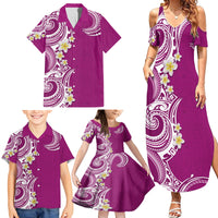 Aloha Polynesian Plumeria Flower Family Matching Summer Maxi Dress and Hawaiian Shirt Pink Color LT03 - Polynesian Pride