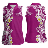 Aloha Polynesian Plumeria Flower Women Sleeveless Polo Shirt Pink Color