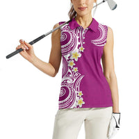 Aloha Polynesian Plumeria Flower Women Sleeveless Polo Shirt Pink Color
