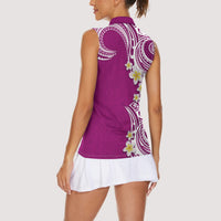Aloha Polynesian Plumeria Flower Women Sleeveless Polo Shirt Pink Color