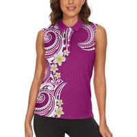 Aloha Polynesian Plumeria Flower Women Sleeveless Polo Shirt Pink Color