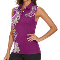 Aloha Polynesian Plumeria Flower Women Sleeveless Polo Shirt Pink Color