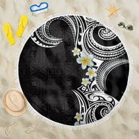 Aloha Polynesian Plumeria Flower Beach Blanket Black White Color