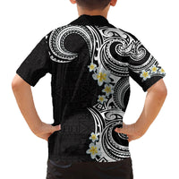 Aloha Polynesian Plumeria Flower Family Matching Off Shoulder Short Dress and Hawaiian Shirt Black White Color LT03 - Polynesian Pride