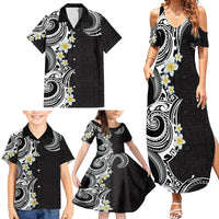 Aloha Polynesian Plumeria Flower Family Matching Summer Maxi Dress and Hawaiian Shirt Black White Color LT03 - Polynesian Pride
