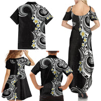 Aloha Polynesian Plumeria Flower Family Matching Summer Maxi Dress and Hawaiian Shirt Black White Color LT03 - Polynesian Pride