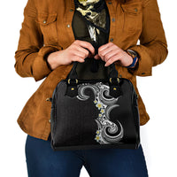 Aloha Polynesian Plumeria Flower Shoulder Handbag Black White Color