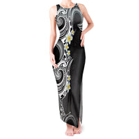 Aloha Polynesian Plumeria Flower Tank Maxi Dress Black White Color LT03 Women Black - Polynesian Pride
