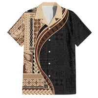 Samoa Siapo Motif and Tapa Pattern Half Style Family Matching Off Shoulder Maxi Dress and Hawaiian Shirt Beige Color