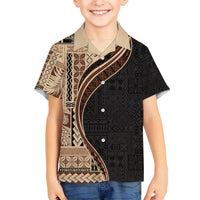 Samoa Siapo Motif and Tapa Pattern Half Style Family Matching Short Sleeve Bodycon Dress and Hawaiian Shirt Beige Color LT03 Son's Shirt Beige - Polynesian Pride