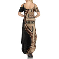 Samoa Siapo Motif and Tapa Pattern Half Style Summer Maxi Dress Beige Color LT03 - Polynesian Pride