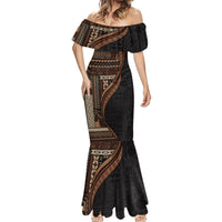 Samoa Siapo Motif and Tapa Pattern Half Style Mermaid Dress Black Color LT03 - Polynesian Pride
