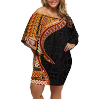 Samoa Siapo Motif and Tapa Pattern Half Style Off Shoulder Short Dress Yellow Color LT03 Women Yellow - Polynesian Pride