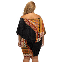 Samoa Siapo Motif and Tapa Pattern Half Style Off Shoulder Short Dress Yellow Color LT03 - Polynesian Pride