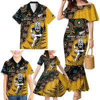 Custom New Zealand and Australia Rugby Family Matching Mermaid Dress and Hawaiian Shirt Maori Warrior With Aboriginal Version LT03 - Polynesian Pride