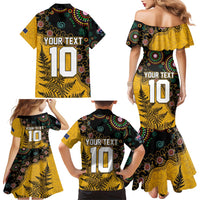 Custom New Zealand and Australia Rugby Family Matching Mermaid Dress and Hawaiian Shirt Maori Warrior With Aboriginal Version LT03 - Polynesian Pride