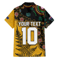 Custom New Zealand and Australia Rugby Family Matching Off The Shoulder Long Sleeve Dress and Hawaiian Shirt Maori Warrior With Aboriginal Version LT03 - Polynesian Pride