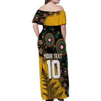 Custom New Zealand and Australia Rugby Family Matching Off Shoulder Maxi Dress and Hawaiian Shirt Maori Warrior With Aboriginal Version LT03 - Polynesian Pride