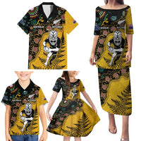 Custom New Zealand and Australia Rugby Family Matching Puletasi and Hawaiian Shirt Maori Warrior With Aboriginal Version LT03 - Polynesian Pride