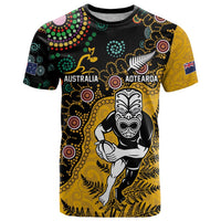 Custom New Zealand and Australia Rugby T Shirt Maori Warrior With Aboriginal Version LT03 Black - Polynesian Pride