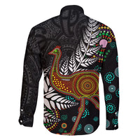 New Zealand Fern and Australia Emu Family Matching Off Shoulder Short Dress and Hawaiian Shirt Aboriginal Mix Maori Pattern LT03 - Polynesian Pride
