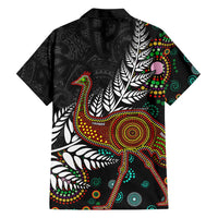 New Zealand Fern and Australia Emu Family Matching Short Sleeve Bodycon Dress and Hawaiian Shirt Aboriginal Mix Maori Pattern LT03 - Polynesian Pride