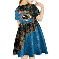 Fiji Palm Tree and Australia Kangaroo Kid Short Sleeve Dress Aboriginal Mix Tapa Pattern