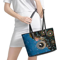 Fiji Palm Tree and Australia Kangaroo Leather Tote Bag Aboriginal Mix Tapa Pattern