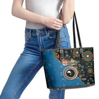Fiji Palm Tree and Australia Kangaroo Leather Tote Bag Aboriginal Mix Tapa Pattern